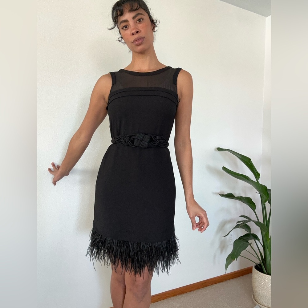Black Feathered Hem Dress